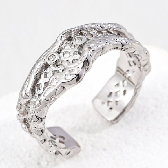 Wide Silver & Gold Abstract Ring S925 - Picture 3 of 5